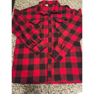 Open Trails Mens Large Red Black Buffalo Plaid Fleece Button Down Shirt DG218020